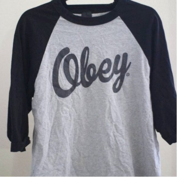 Obey Propaganda Dewallen Baseball Raglan Tee Gray Size Medium - Picture 3 of 5